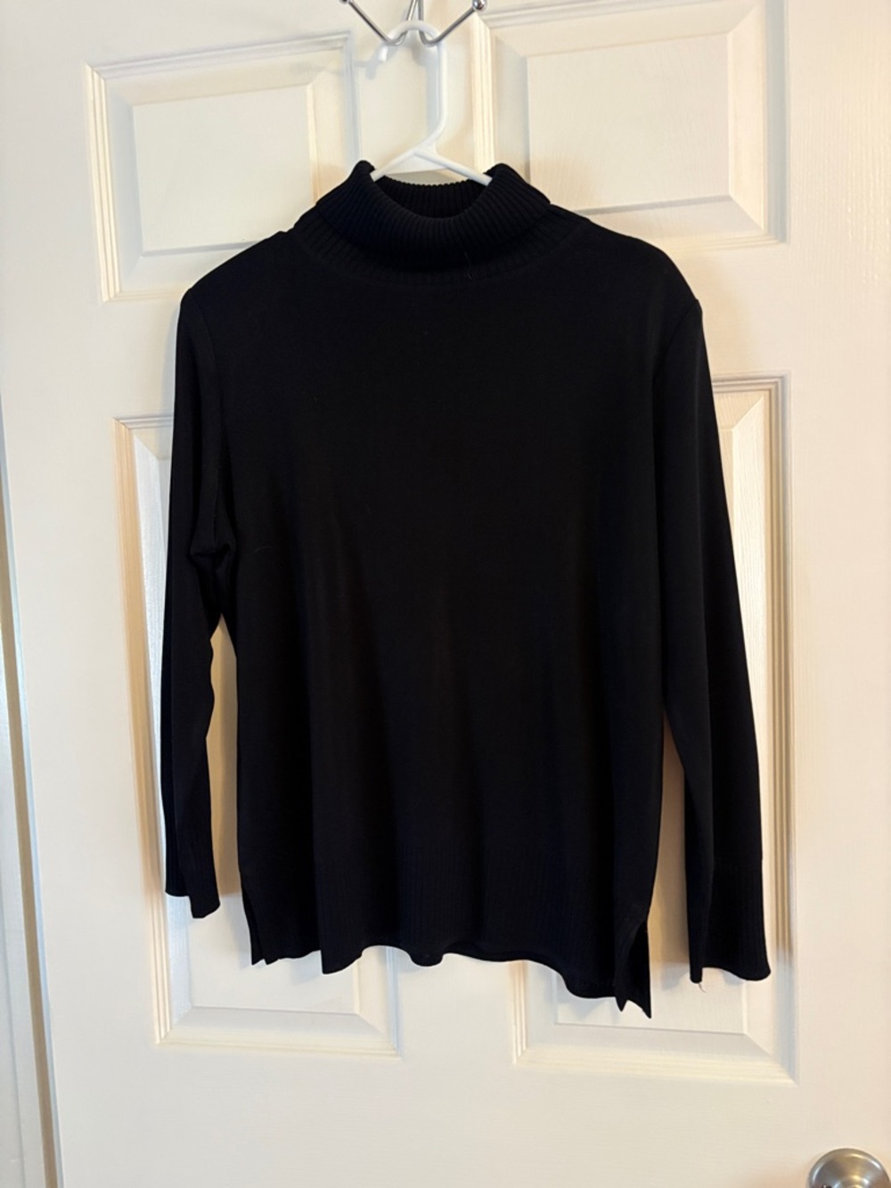 Misook Black Ribbed Mock Neck Top